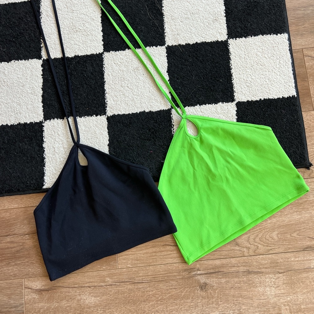 Zara Vibrant Green and Black Halter Top